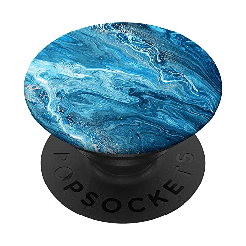 Blauer flüssiger Marmor-Tintenfluss PopSockets mit austauschbarem PopGrip von Quinn Cafe