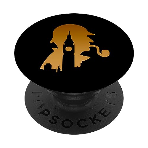 Detektiv Sherlock mit Pfeife und Big Ben Silhouette PopSockets Klebender PopGrip Detektiv Sherlock mit Pfeife und Big Ben Silhouette PopSockets Klebender PopGrip von Quinn Cafe