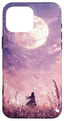Lila Mond mit Anime Girl Silhouette Landschaft Hülle für iPhone 16 Pro Max Lila Mond mit Anime Girl Silhouette Landschaft Hülle für iPhone 16 Pro Max von Quinn Cafe