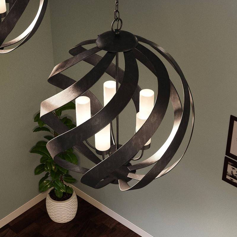 Hängeleuchte Blacksmith, Ø 66 cm, schwarz, 5-flammig, IP44 von Quintiesse