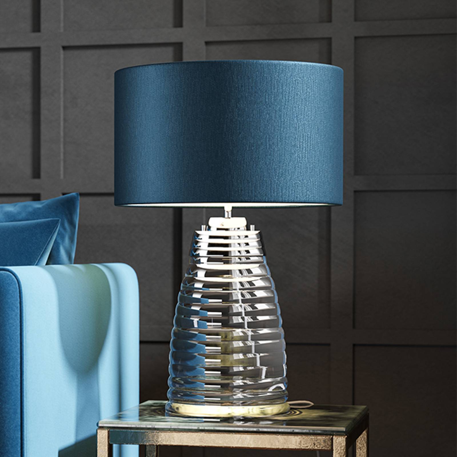 Tischlampe Milne Glasfuß Schirm blau Tischlampe Milne Glasfuß Schirm blau von Quintiesse