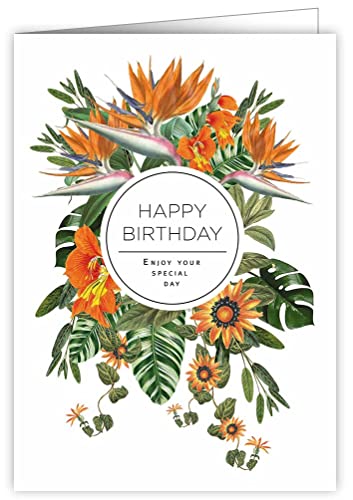 Quire Botanic Bliss Karte Happy Birthday Orange Flowers von Quire Collections
