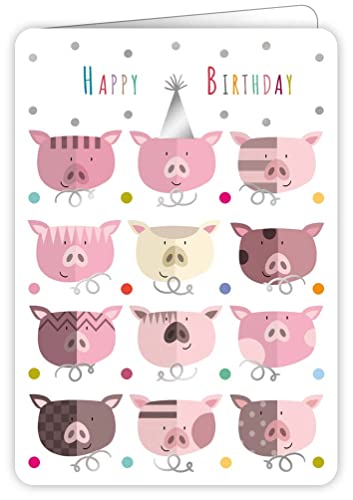 Quire Colorround Karte Happy Birthday Pigs von Quire Collections