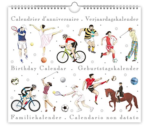 Quire Geburtstagskalender – Keep Active Sports Design – wunderschön geprägt mit Gold- und Silberfolie – Größe 225 mm x 195 mm von Quire Collections