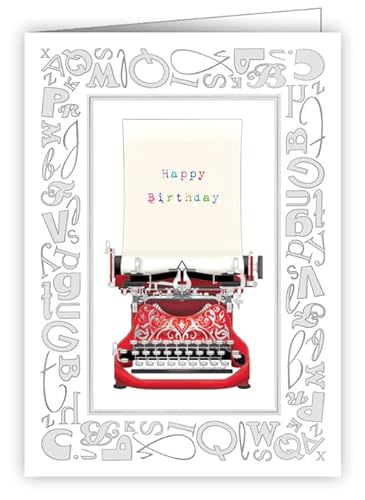 Quire Mini Card Happy Birthday Schreibmaschine, Rot, 70 x 89 mm von Quire Collections