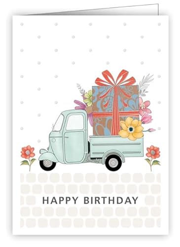 Quire Mini-Karte mit 3 Rädern, mit Geschenk und Blumen von Quire Collections