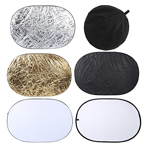 Qukaim 2 in 1 Gold und Silber Fotografie Beleuchtung Reflektor, 80 cm, tragbarer Fotostudio-Reflektor mit Tragetasche, 5-in-1 Beleuchtungsdiffusor-Disc, Schwarz, Silber, Gold, Weiß Qukaim 2 in 1 Gold und Silber Fotografie Beleuchtung Reflektor, 80 cm, tragbarer Fotostudio-Reflektor mit Tragetasche, 5-in-1 Beleuchtungsdiffusor-Disc, Schwarz, Silber, Gold, Weiß von Qukaim