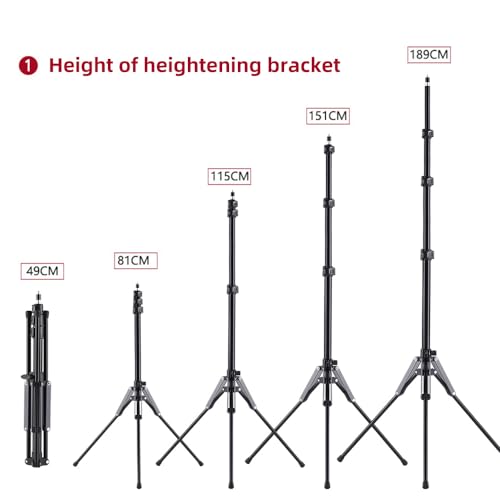 Qukaim Verstellbarer Stativständer, 189 cm, Aluminiumlegierung, Video-Lichtständer, 3-teilig, 5 kg Tragkraft, 1/4 Zoll Gewindeschraube für LED/Blitzlicht/Softbox/Reflektor von Qukaim