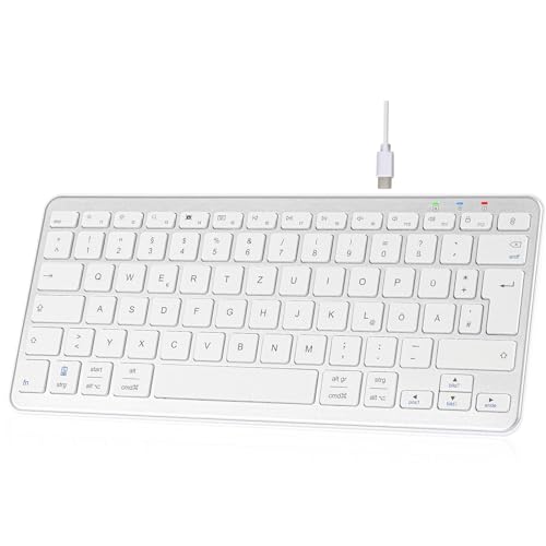 Qulose Kabellose Bluetooth Tastatur, Wiederaufladbare Mini Tastatur Type-C, Funk Tastatur, Ultraslim Ergonomisches Design, Deutsches QWERTZ Layout, für Android/iOS/Windows 11/10/8-Silber von Qulose
