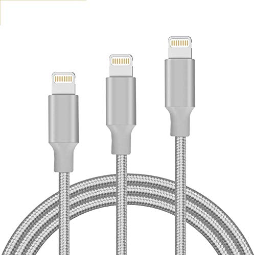 Quntis 3Pack 1m+2m+3M iPhone Ladekabel, [Hohe Qualität] Zertifiziert Schnell USB Lightning Kabel Nylon für iPhone XS Max XR X 8 8 Plus 7 7 Plus 6s 6s Plus 6 6 Plus SE 5s 5c 5 Pad Pod（Grau） von Quntis