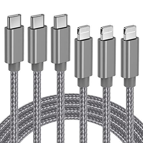 Quntis USB C auf Lightning Kabel MFi-Zertifiziert, 3 Pack 2m Nylon Power Delivery Typ C Schnellladekabel, Lightning Ladekabel auf USB C kompatibel mit iPhone 12/11 Pro Max X XR XS 8 Plus iPad Grau von Quntis