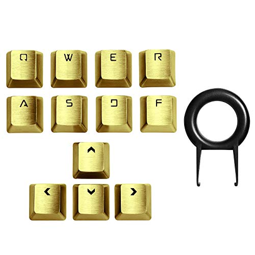 Qupei Metall-Tastenkappen OEM (12 Tasten) FPS/MOBA für 60%/87/104/108 für MX-Switches mechanische Tastatur, ultradünne FPS & MOBA Gaming-Tastaturkappen für Cherry MX Switch (Gold) von Qupei