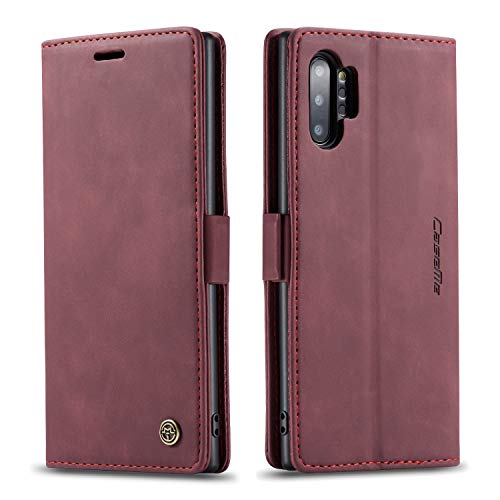 Ququcheng123 Lederhülle kompatibel mit Samsung Galaxy Note 10 Plus Hülle,Flip Case Schutzhülle Klapphülle Handyhülle mit Standfunktion-Rot von UNGROL