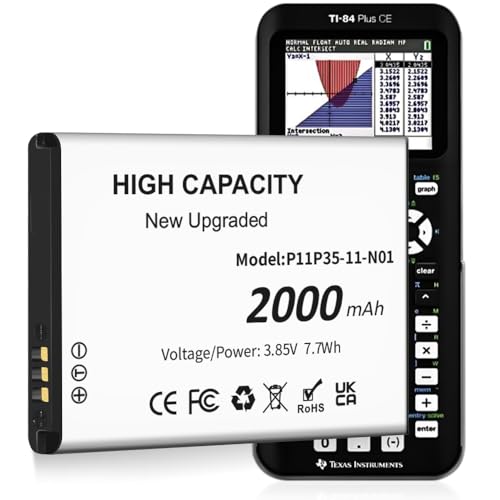 3,7 V 2000 mAh P11P35-11-N01 Ersatzakku für Texas Instruments TI-84 CE, TI-84 Plus CE, Teil Nr. 3.7L12005SPA (1 Stück) von Quzmo