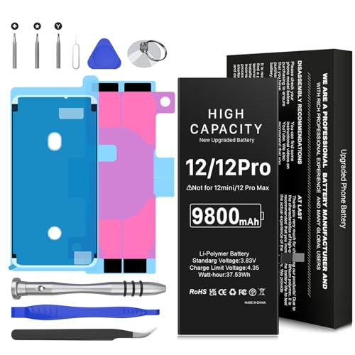 [9800mAh] Akku für iPhone 12 Pro, verbesserter Ersatzakku mit höherer Kapazität für iPhone 12 Pro Modelle A2407, A2341, A2406, A2408 mit Reparaturwerkzeugsatz von Quzmo