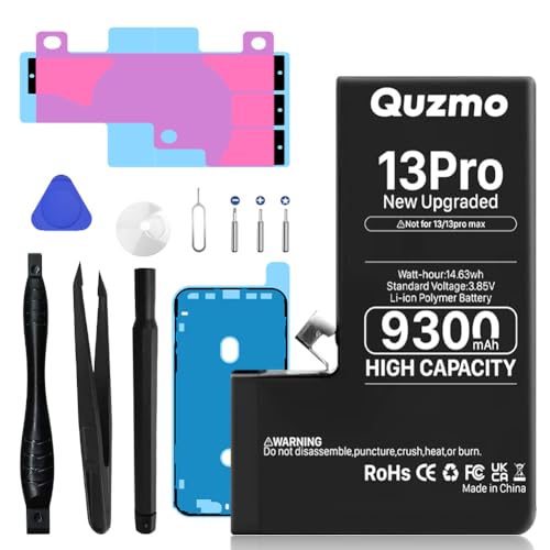 9300mAh Ersatzakku kompatibel mit iPhone 13 Pro, Ersatzakku mit hoher Kapazität kompatibel Modelle A2636, A2638, A2639, A2640, A2483 mit Werkzeugsatz 9300mAh Ersatzakku kompatibel mit iPhone 13 Pro, Ersatzakku mit hoher Kapazität kompatibel Modelle A2636, A2638, A2639, A2640, A2483 mit Werkzeugsatz von Quzmo