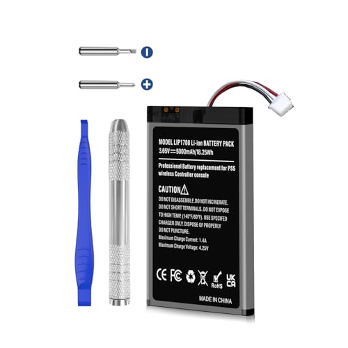 5000mAh PS5 Controller Akku, Upgrade Hohe Kapazität LIP1708 Akku Ersatz für Sony PS5 Playstation 5 DualSense CFI-ZCT1W Wireless Controller mit Werkzeugset (1 Stück) von Quzmo