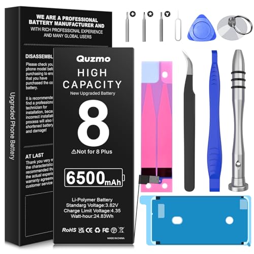 [6500 mAh] Akku für iPhone 8, Ersatzakku mit hoher Kapazität, 0 Zyklus für iPhone 8 A1863, A1905, A1906 mit Reparaturwerkzeug-Set von Quzmo