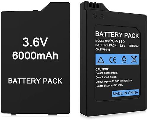 Akku für PSP 1000, 6000mAh 3,6V Lithium Ionen Ersatz Akku mit Hoher Kapazität für Sony PSP-110, PSP-1000, 1001, 1002, 1003, 1004, 1005, 1006, 1007, 1008, 1010 Konsole von Quzmo