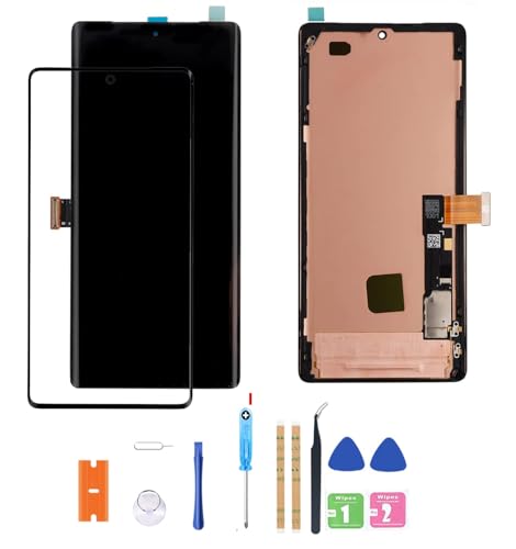 Qvouaw amoled Display kompatibel mit Google Pixel 7 Pro GE2AE 16 cm (6,3 Zoll) LCD-Display, Digitizer mit Rahmen und Werkzeugen (unterstützt Fingerabdruck) von Qvouaw