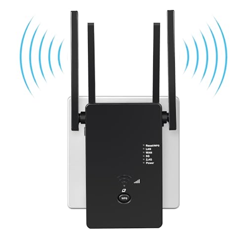 2025 Neuestes 1200Mbit/s WLAN Verstärker,WLAN Repeater,Dual-Band WiFi Signal Verstärker mit 4 externen Antennen und Internet Booster mit LAN/WAN Port. von Qwdqwd