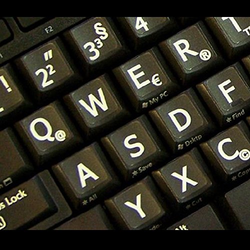 Qwerty Keys Deutsch Große Beschriftung (Großbuchstaben) Schwarz Tastaturaufkleber mit Weißer Buchstaben - passend für Jede Tastatur von Qwerty Keys
