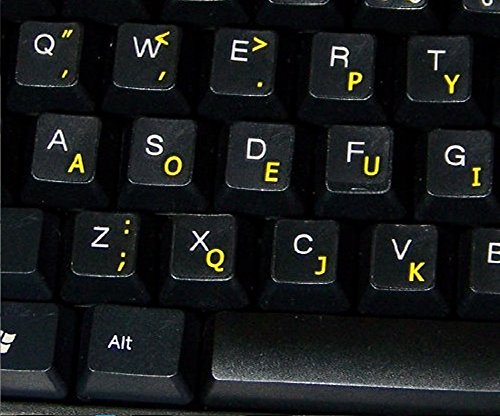 Qwerty Keys Dvorak transparente Tastaturaufkleber mit Gelben Buchstaben - Geeignet für Jede Tastatur von Qwerty Keys