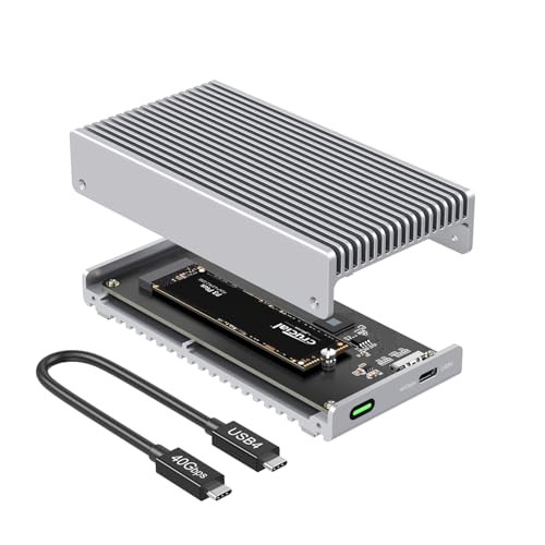 Qwiizlab Lüfterloses 40 Gbit/s USB4 Thunderbolt externes SSD-Gehäuse mit Aluminium-Kühlkörper-Chasiss, unterstützt M.2 NVMe SSD bis zu 8 TB, Silber (SSD nicht im Lieferumfang enthalten) von Qwiizlab