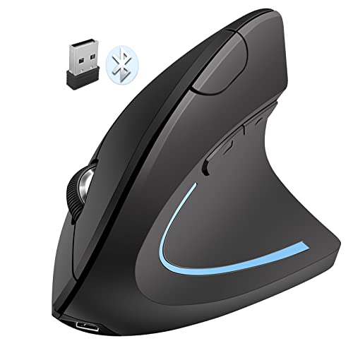 Ergonomische Maus Kabellos Bluetooth Wiederaufladbare Vertikale Funk Maus (2,4 GHz+BT5.1) Modus mit 6 Tasten 3DPI, Bequemer Griff Optische Drahtlose Mäuse für Laptop/Desktop/PC/Tablet/MacBook/Computer von Qxvnm