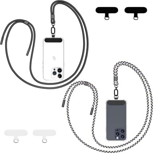 Qyoocom Handykette Universal für alle Smartphones,2 Stück Schlüsselband Kette zum Umhängen mit 4 Universelles Pad,Einstellbar und Abnehmbar. (Blau Camouflage+Schwarz) von Qyoocom