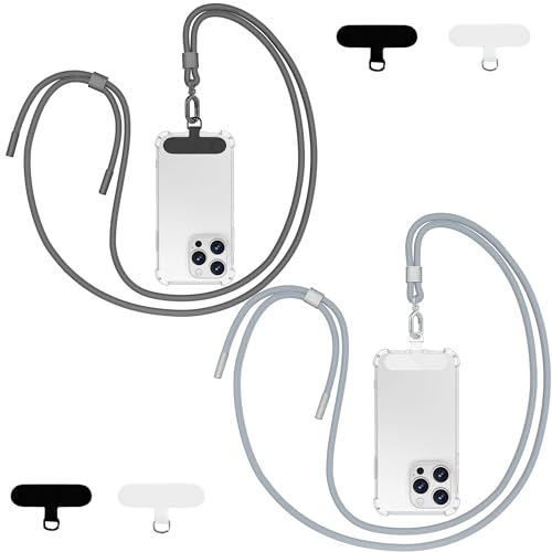 Qyoocom Handykette Universal für alle Smartphones,2 Stück Schlüsselband Kette zum Umhängen mit 4 Universelles Pad,Einstellbar und Abnehmbar. (Hellgrau+Dunkelgrau) von Qyoocom