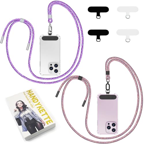 Handykette Universal für alle Smartphones,2 Stück Schlüsselband Kette zum Umhängen mit 4 Universelles Pad,Einstellbar und Abnehmbar. (Rot Camouflage+Lila Camouflage) von Qyoocom