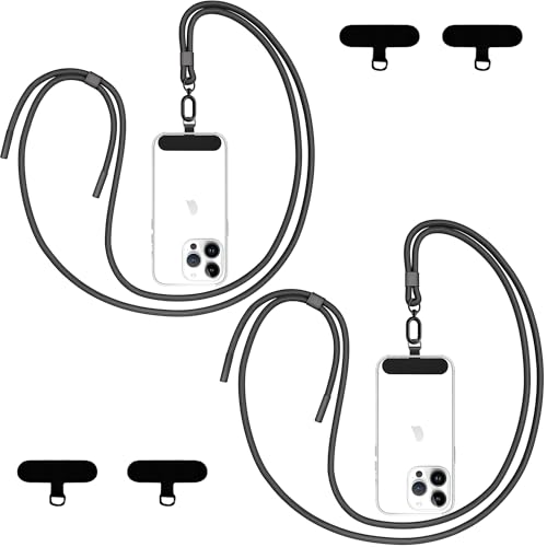 Qyoocom Handykette Universal für alle Smartphones,2 Stück Schlüsselband Kette zum Umhängen mit 4 Universelles Pad,Einstellbar und Abnehmbar. (Schwarz) von Qyoocom