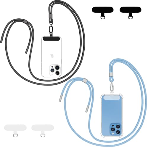 Qyoocom Handykette Universal für alle Smartphones,2 Stück Schlüsselband Kette zum Umhängen mit 4 Universelles Pad,Einstellbar und Abnehmbar. (Schwarz+Blau) von Qyoocom