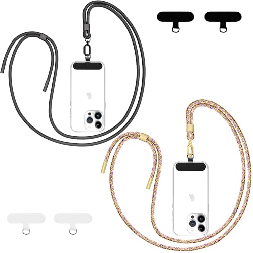 Qyoocom Handykette Universal für alle Smartphones,2 Stück Schlüsselband Kette zum Umhängen mit 4 Universelles Pad,Einstellbar und Abnehmbar. (Schwarz+Camouflage) von Qyoocom