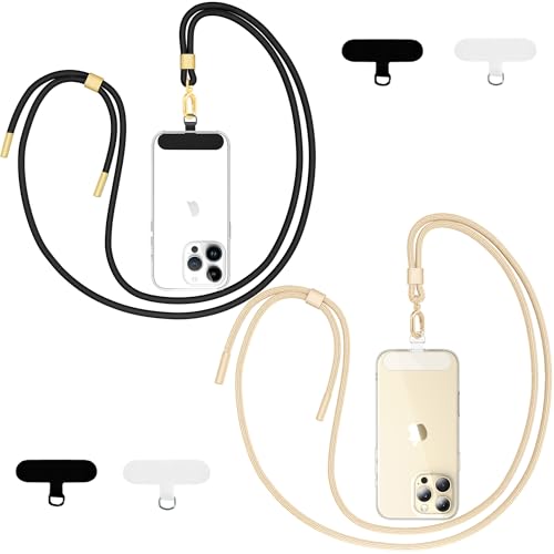 Qyoocom Handykette Universal für alle Smartphones,2 Stück Schlüsselband Kette zum Umhängen mit 4 Universelles Pad,Einstellbar und Abnehmbar. (Schwarz+Gold) von Qyoocom