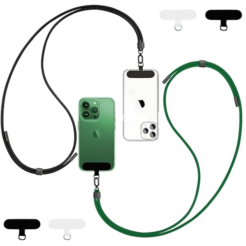 Qyoocom Handykette Universal für alle Smartphones,2 Stück Schlüsselband Kette zum Umhängen mit 4 Universelles Pad,Einstellbar und Abnehmbar. (Schwarz+Grün) von Qyoocom