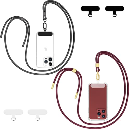 Qyoocom Handykette Universal für alle Smartphones,2 Stück Schlüsselband Kette zum Umhängen mit 4 Universelles Pad,Einstellbar und Abnehmbar. (Schwarz+Rot) von Qyoocom