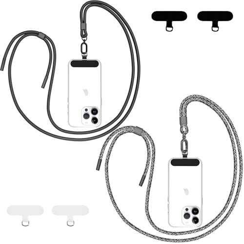 Qyoocom Handykette Universal für alle Smartphones,2 Stück Schlüsselband Kette zum Umhängen mit 4 Universelles Pad,Einstellbar und Abnehmbar. (Schwarz+Schwarz Grau) von Qyoocom