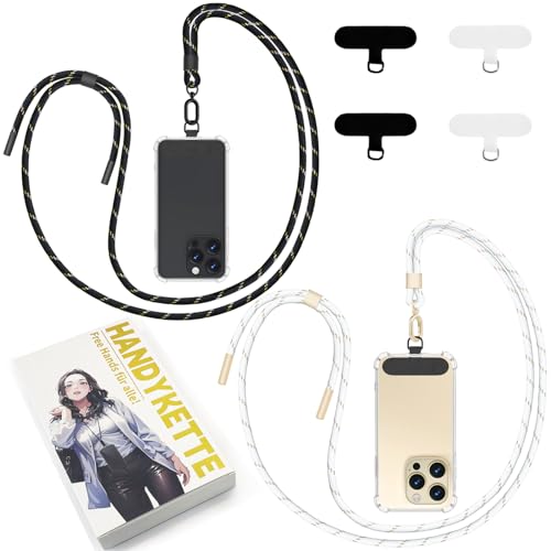 Qyoocom Handykette Universal für alle Smartphones,2 Stück Schlüsselband Kette zum Umhängen mit 4 Universelles Pad,Einstellbar und Abnehmbar. (Schwarz+weiß) von Qyoocom