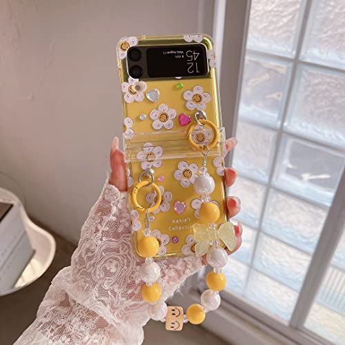 Für Samsung Galaxy Z Flip 4 5G Cute Case, Slim Kawaii Tier Clear Hard Cover mit Kette, Cute Women Girly Phone Case von Qywui