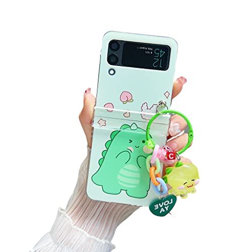 Qywui Hülle für Samsung Galaxy Z Flip 4 5G mit Anhänger, harte niedliche Anime Dinosaurier Schutzhülle Handyhüllen Kompatibel mit Z Flip 4 für Frauen Mädchen von Qywui