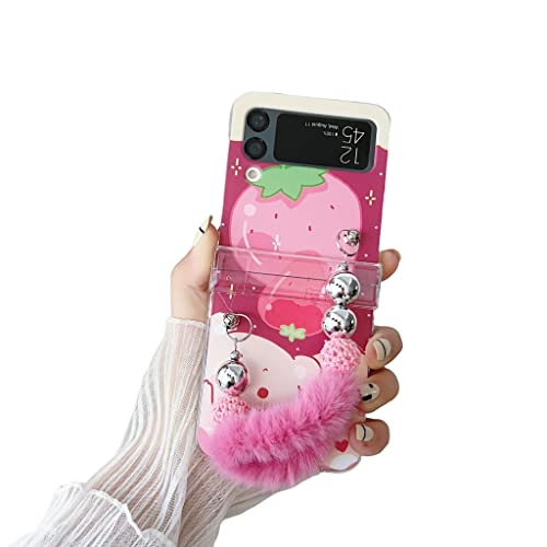 Qywui Schutzhülle für Samsung Galaxy Z Flip 3 5G mit Plüschband, harte niedliche Anime Bär stoßfeste Schutzhüllen kompatibel mit Z Flip 3 für Frauen von Qywui