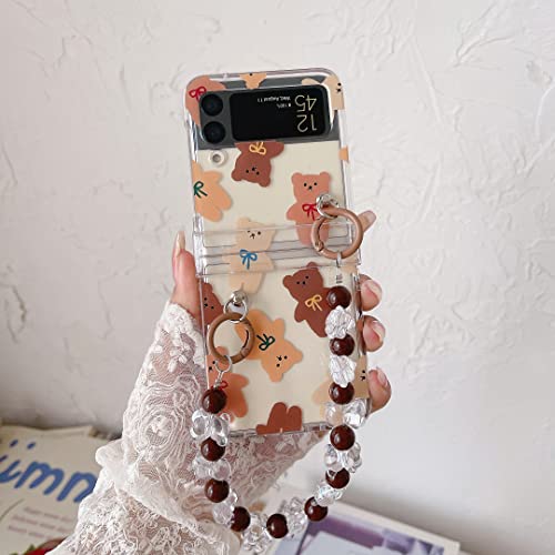 Schutzhülle für Samsung Galaxy Z Flip 3/Flip 4, niedliche Hülle, Handgelenkschlaufe und Scharnierschutz, schlanke Kawaii-Cartoon-Tiermotive, niedliche Frauen, mädchenhafte Handyhülle von Qywui