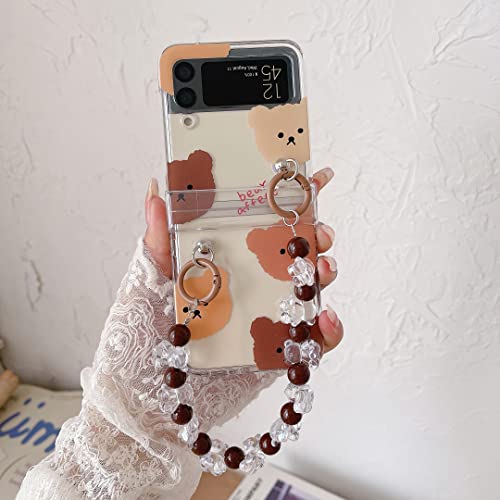 für Samsung Galaxy Z Flip 3/Flip 4 Cute Case, Handgelenkschlaufe und Scharnierschutz, Slim Kawaii Cartoon Tier Motive Niedliche Frauen Mädchen Handyhülle von Qywui