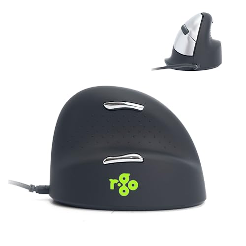 R-Go HE Ergonomische Maus mit Kabel, Vertikale Ergo Maus mit Break Software, Stilles Klicken, (USB C Kabelkabelgebunden+USB A Konverter), 5 Tasten, 2400DPI, Kompatibel mit Windows/MacOS/Linux (RGOHE) von R-Go Tools