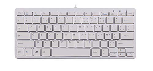 R-Go Kompakte Ergonomische Tastatur - AZERTY (FR) Natürliche Tastatur mit flacher Oberfläche - Verkabelte USB-tastatur mit kompakte Design - Leichter Tastenanschlag - LED - Weiß von R-Go Tools