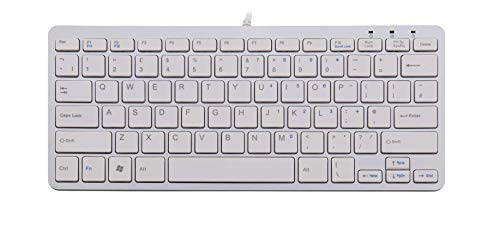 R-Go Kompakte Ergonomische Tastatur - QWERTY (UK) Natürliche Tastatur mit flacher Oberfläche - Verkabelte USB-tastatur mit kompakte Design - Leichter Tastenanschlag - LED - Weiß von R-Go Tools