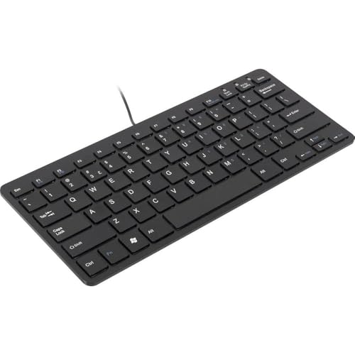 R-Go Kompakte Ergonomische Tastatur - QWERTY (US) Natürliche Tastatur mit flacher Oberfläche - Verkabelte USB-tastatur mit kompakte Design - Leichter Tastenanschlag - LED - Schwarz von R-Go Tools