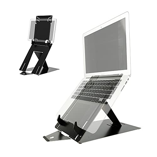 R-Go Riser Duo, Tabletständer und Laptopständer, 2 in 1 Verstellbarer Laptop/Tablet Riser, Ultra-Dünnes Aluminium, Kompatibel für Laptops/Tablet (10-22 Zoll), Schwarz von R-Go Tools